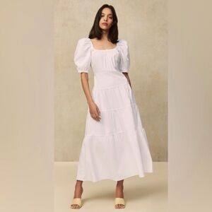Pearl by Lela Rosa NWT White Cotton Poplin Tiered Dress Large L